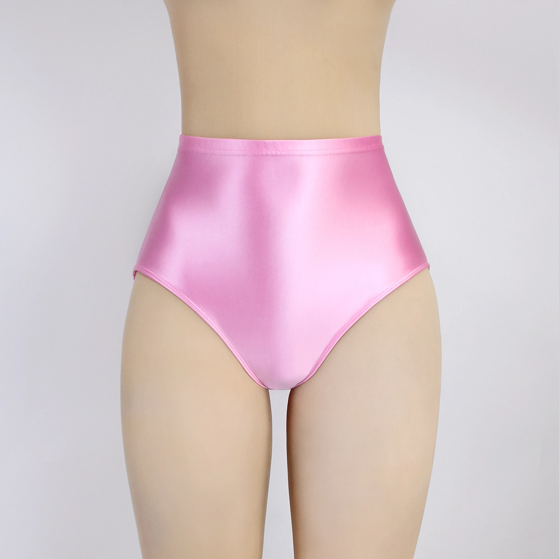 Sexy gloss Briefs Bikini Bottoms with Buttocks Silky Solid middle-waisted Tights Underpants Oily swimming clothes for women