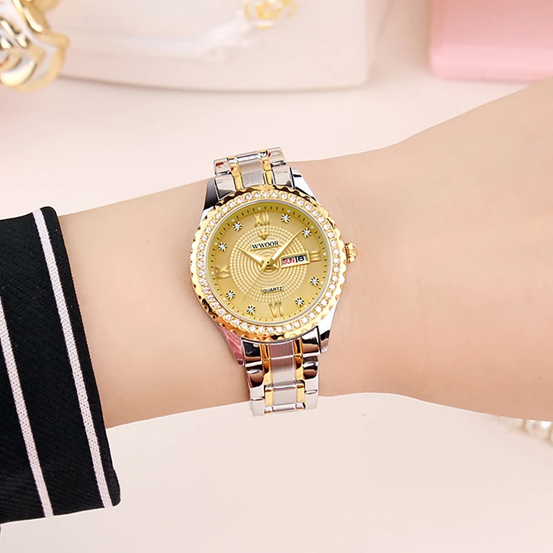 New WWOOR Top Brand Luxury Ladies Watch Original Diamond Women’s Watch Waterproof Stainless Steel Luxury Wrist Watch Date Reloj