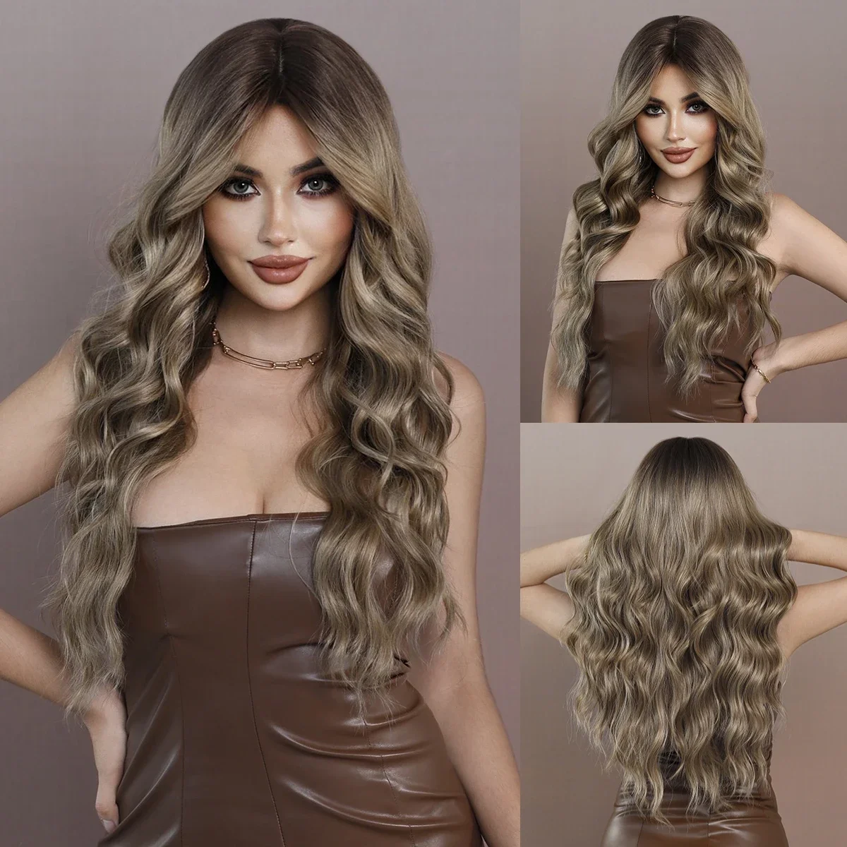 NAMM-peruca sintética de gradiente longo para mulheres, cabelo de alta densidade, gradiente prateado e cinza, branco e preto, uso diário, cosplay