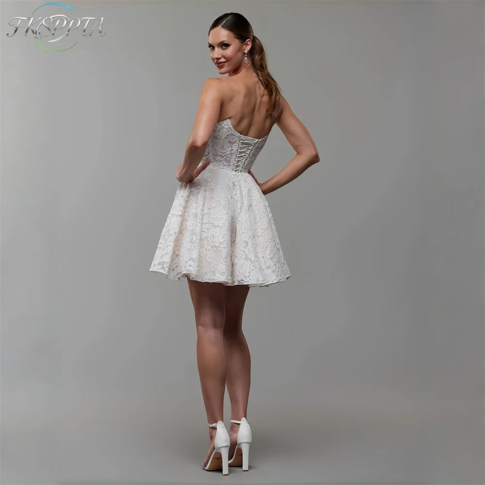 Wholesale 2026 Short Lace Wedding Dress A Line Corset Strapless Sexy Bridal Gowns For Wedding Custom Made Robe De Noiva