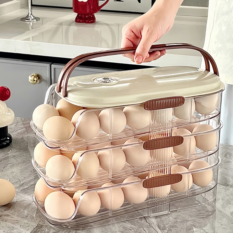 1pc Kitchen Egg Storage Box Refrigerator Fresh Plastic Carton Automatic Egg Roller Organizer Kitchen Countertop Egg Shelf