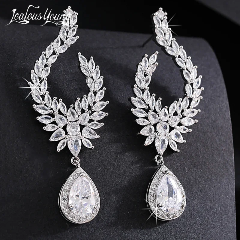 Luxury Water Drop Dangle Cubic Zirconia Long Earrings for Women Fashion Statement Bridal Earring Party Wedding Jewelry