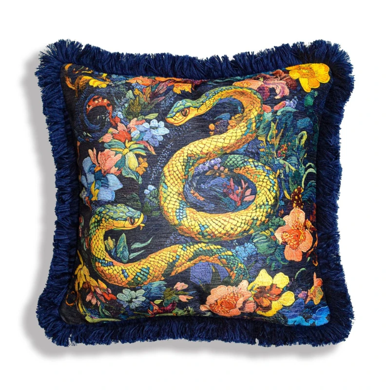 Luxury high-end tasseled sofa cushion cover chenille double-sided printed decorative pillow cover leopard ,snake print patterns