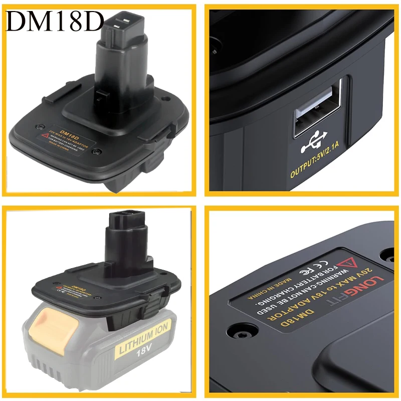 

DM18D Battery Adapter with USB for Dewalt 18V NiCd / NiMH Power Tools Compatible for Dewalt /Milwaukee 18V Lithium-ion Batteries
