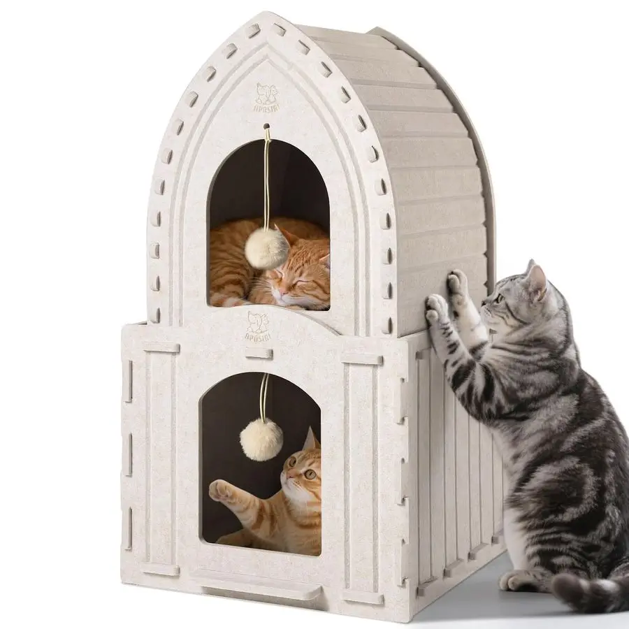 

2Story Cat House for Indoor Cats Convertible 2in1 Felt Cat Condo, ScratchResistant, Hideaway Cave for Multi Small Pet Kitten to