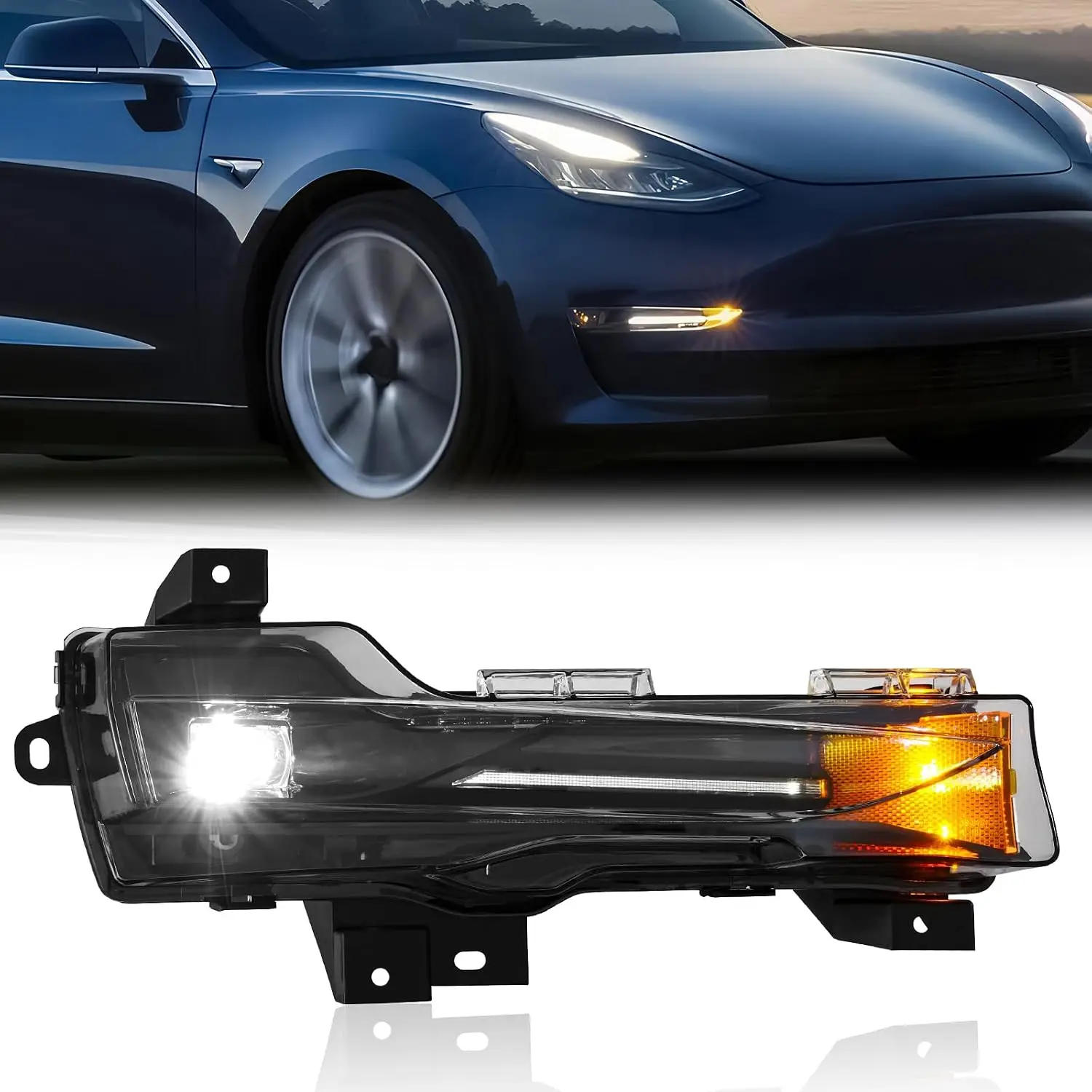 LED Fog Light Assembly Compatible with 2017-2022 Tesla Model 3/2019-2024 Model Y, Fog Lamp Right Passenger Side 1077391-00-E