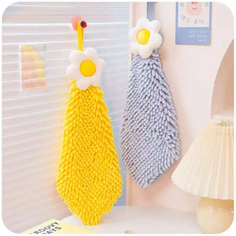 Chenille Hand Towel with Hanging Loops, Quick Dry, Soft, Absorbent, Microfiber, Bathroom, Kitchen