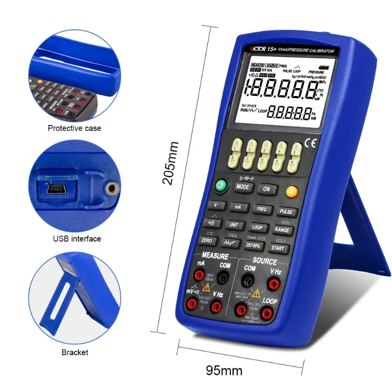 Calibrador de presión de más de 15 V/mA, transmisor de presión de calibración, interruptor de presión, calibrador de corriente de voltaje, fuente y medida