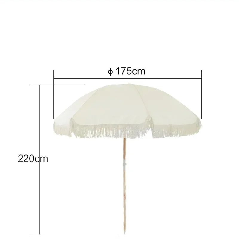 Outdoor Beach Fringe Umbrella with Base Vintage Bohemian Sun Protection Parasol  Garden Pool Beach Button Tilt Sunshades