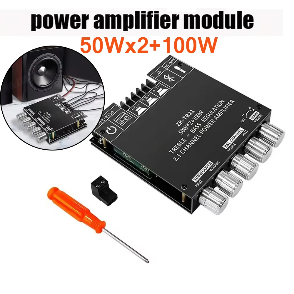 ZK-TB21 Bluetooth 5.0 Papan Amplifier Subwoofer 50W*2+100W 2.1 Channel Power Audio Stereo Bass AMP TPA3116D2