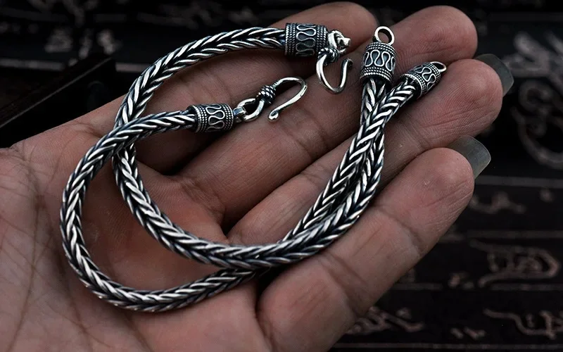 Factory price Genuine S925 sterling silver vintage simple keel bracelet for men and women party favors