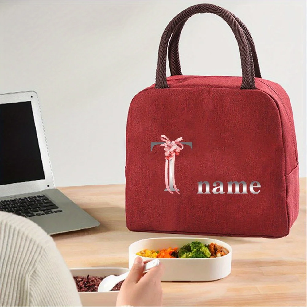 Индивидуальная изолированная красная сумка для обеда, сумка-бенто, алюминиевая фольга, изолированный ланч-бокс с буквенным узором, сумка для еды для кемпинга и пикника