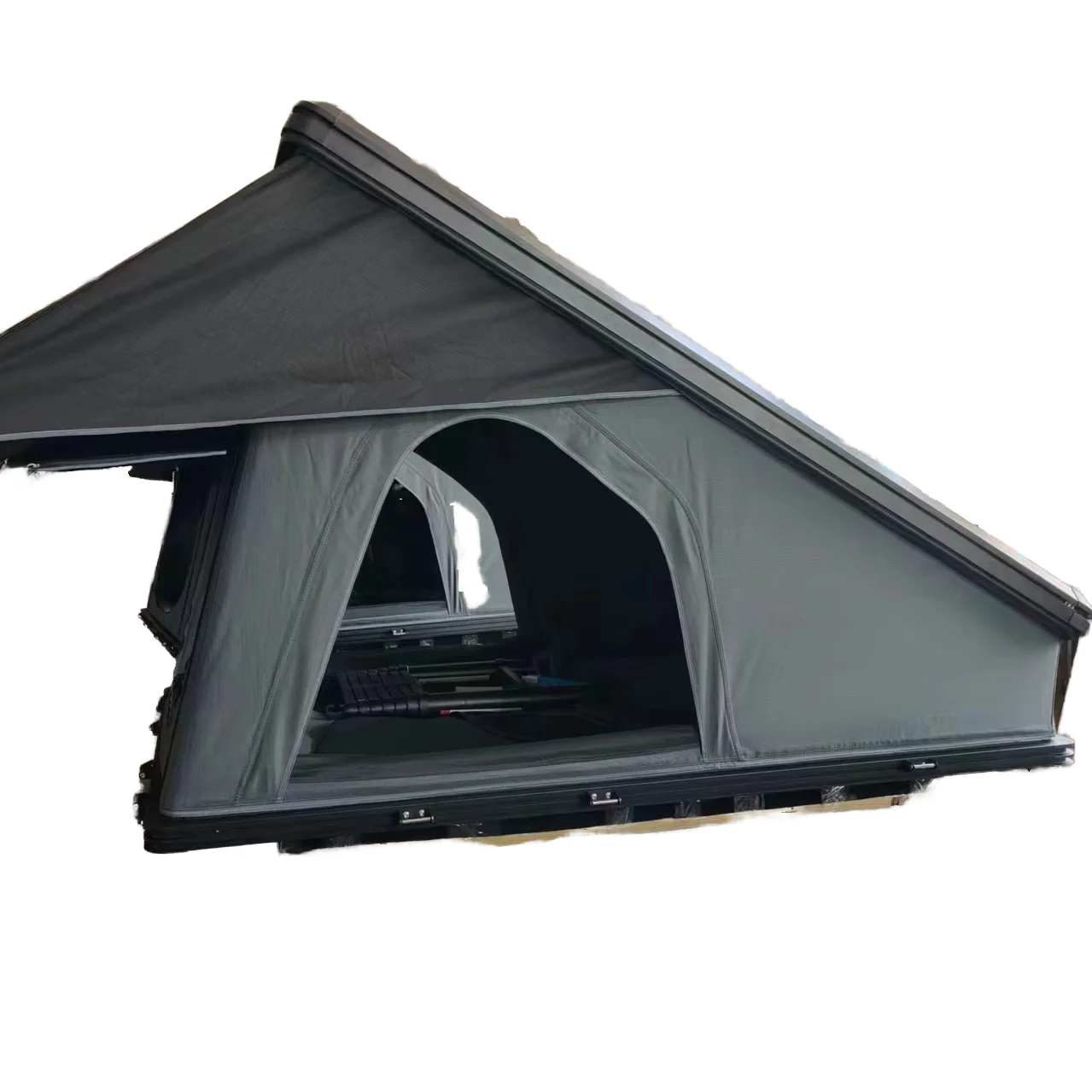 

Customized 3-4 Person Black Hard Shell Rooftop Tent Straight Bracing Type for SUV Car Camping Wholesale Clamshell Design