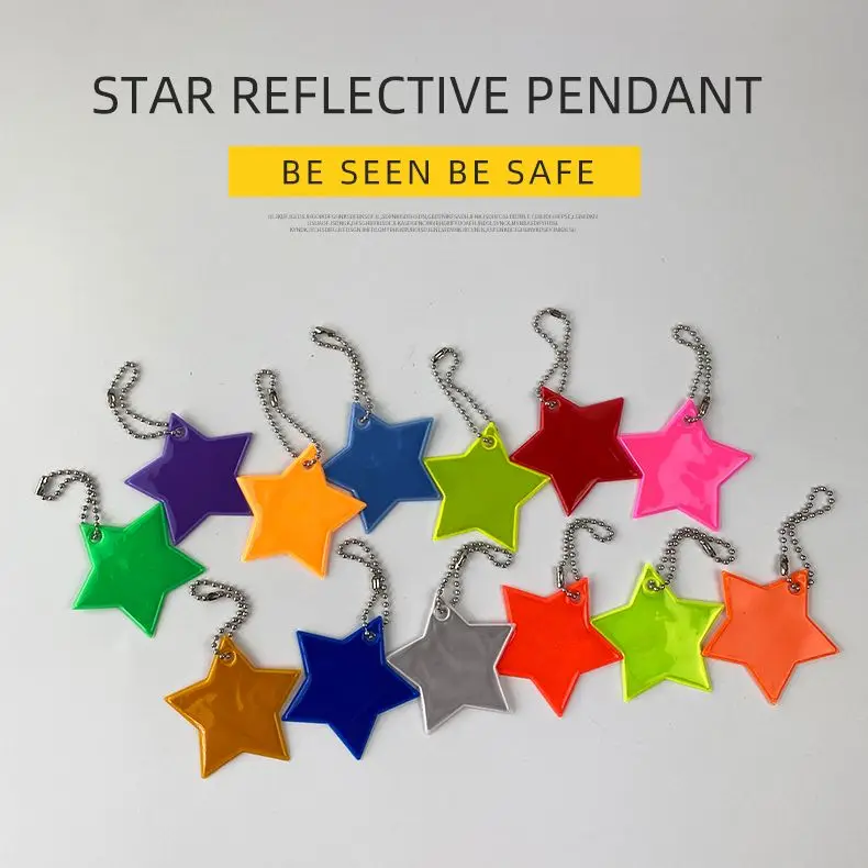 Colorful Star Reflective Keychain Bag Pendant Accessories Reflector Keyrings For Visible Safety Night Traffic Safety Reflector