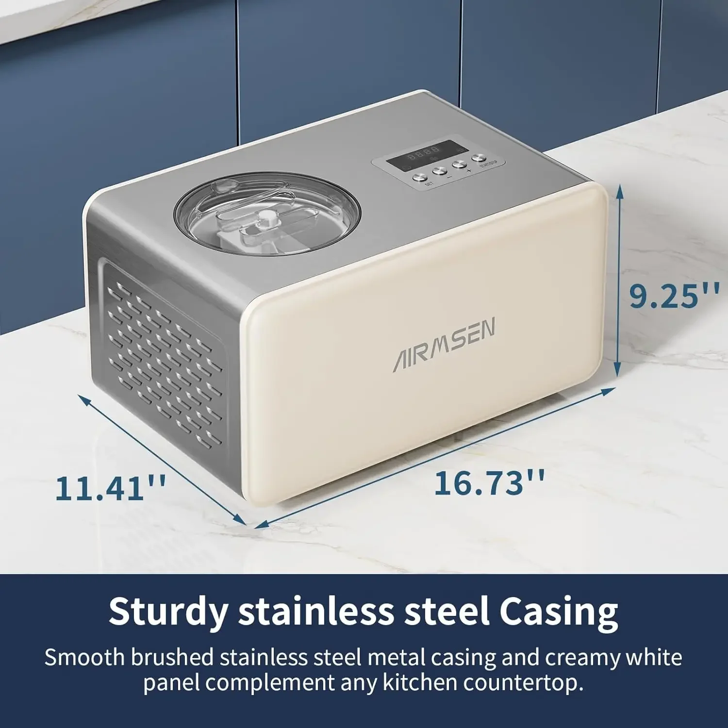 コンプレッサー内蔵のアイスクリームマシン,l付きの全自動冷凍菓子マシン,事前冷凍は不要,2.1クォート