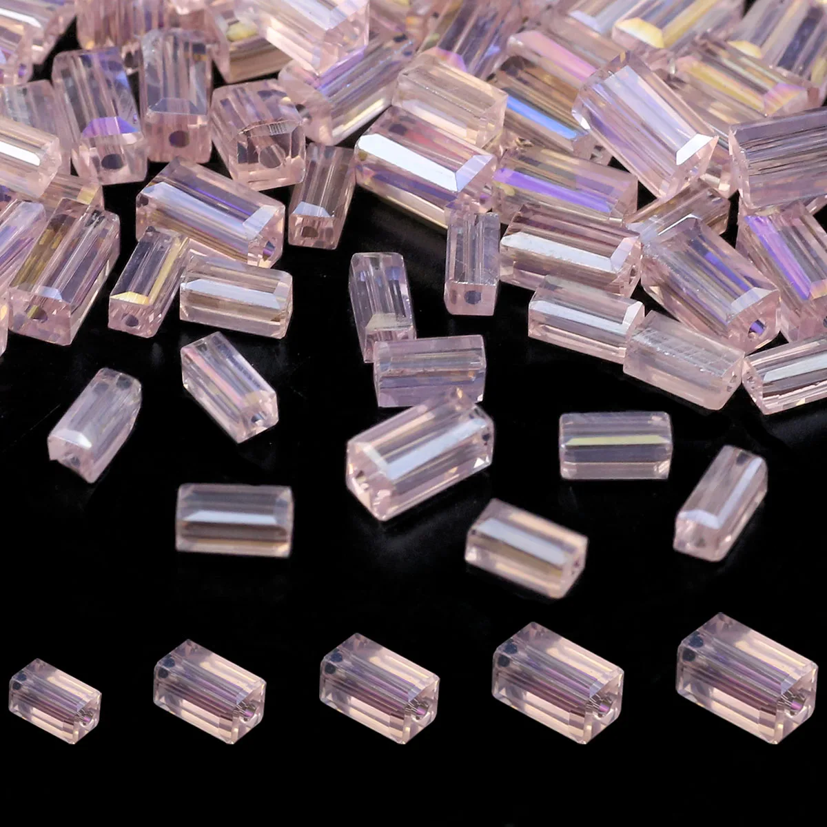 4/6/8mm Long Square Pink AB Color Austrian Crystal Spacer Loose Beads For Jewelry Making Ladies Earrings Bracelet DIY Accessorie