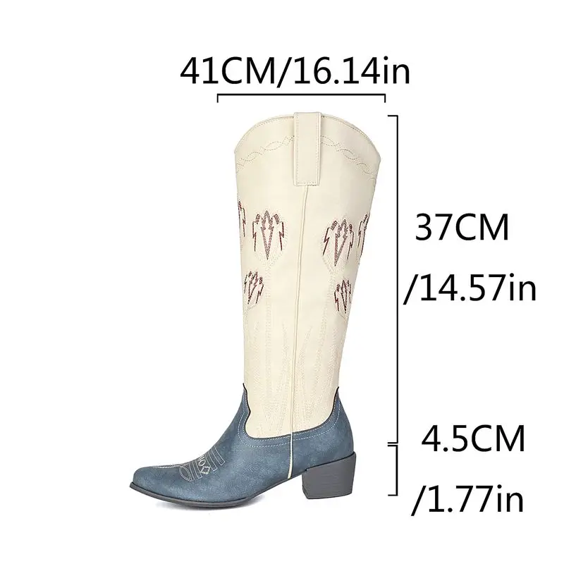ORCHA LISA Beige Cowboy Western Boots Pointed Toe 4.5cm Block Heel Slip On Mixed Color Embroider Big Size 41 42 43 Casual Botas