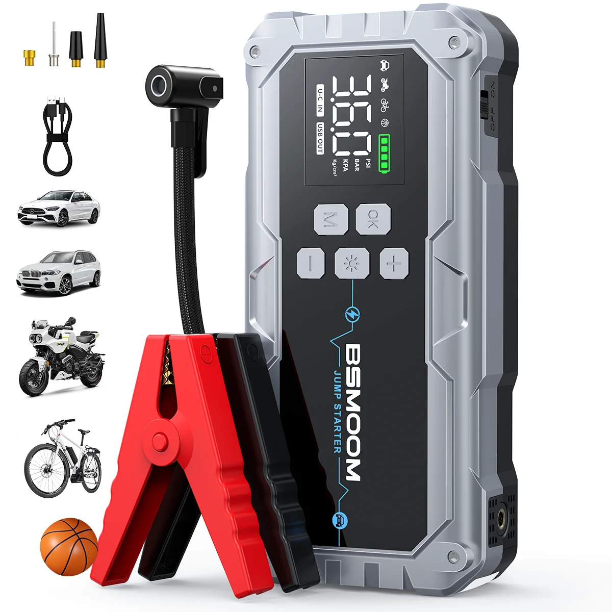 Autostarter mit 2-in-1-Kompressor, 1500A 26800mAh Autobatterie-Starter (für alle Benzinmotoren und 10L Diesel) mit Niederspannungs-Boost-Modus, Auto-Luftkompressor 160PSI