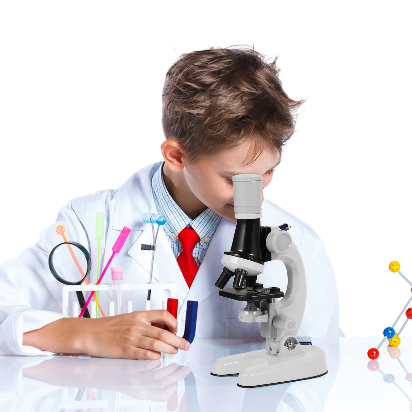 

Plastic Children Microscope Toy Student Biological Science Educational Tool Kids Observation Plaything Adjustable Gift