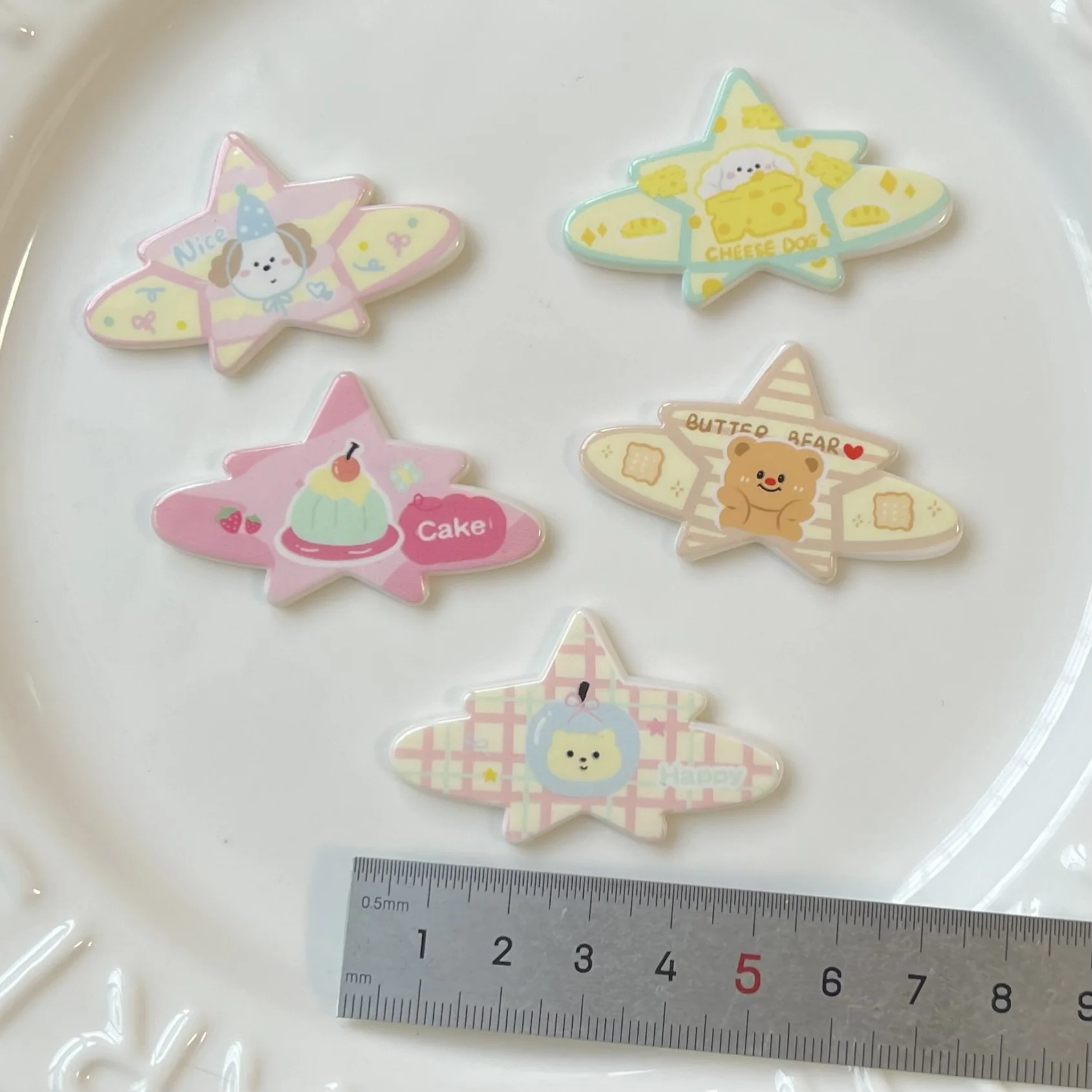 2 Stuks Miniso Kleurrijke Ster Serie Cartoon Acryl Flatback Cabochons Diy Ambachten Materialen Sieraden Maken Charmes