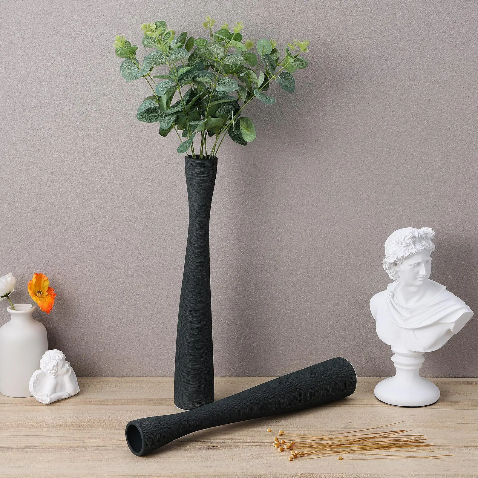 

2 Pcs Large Vase Tall Black Floor Clear Vases for Centerpieces Modern Ceramic Flower Home Decor