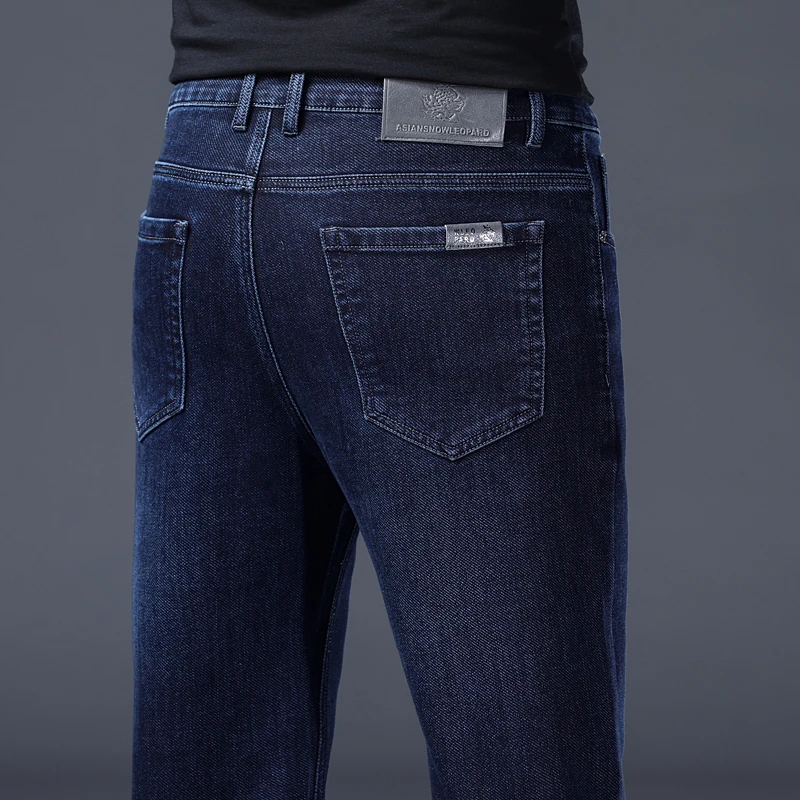 Classic Straight Men's Jeans Spring Slightly Thick Elastic Casual Office Business Trousers Fashion Comfort Washed Denim Pants