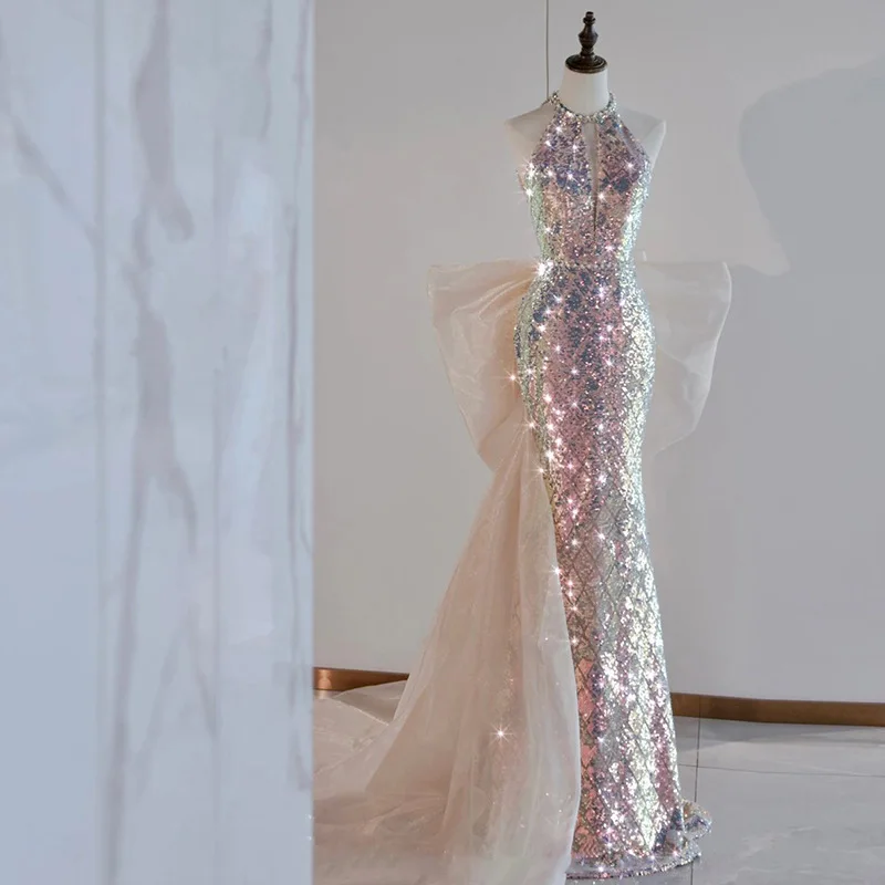 

Вечернее платье Ele для женщин, облегающее, с пайетками, фасон «рыбий хвост», для конференций, для ведущих, роскошное, элегантное.