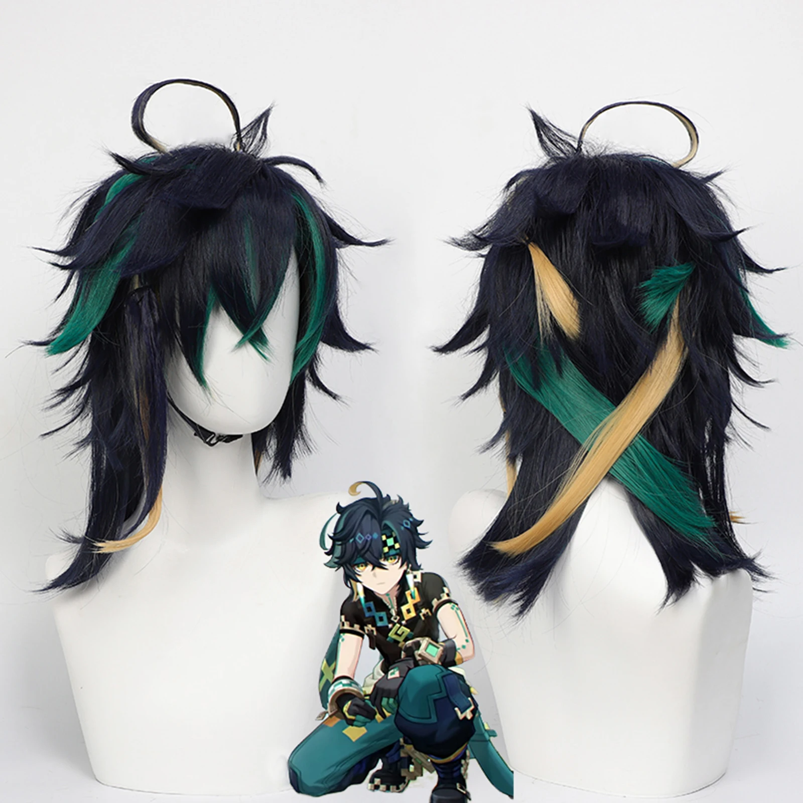 

Anime Wig Kinich Cosplay Wigs Genshin Game Role-Playing Wigs synthetic wig with bangs Daily School Party Role Play Wigs