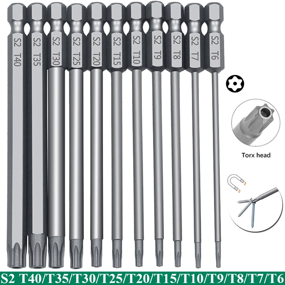 11 PCS Torx Security Bit Set S2 Steel Magnetic Security Screwdriver Set 50/100mm Star Screwdriver Set for Shark Vacuum T6-T40
