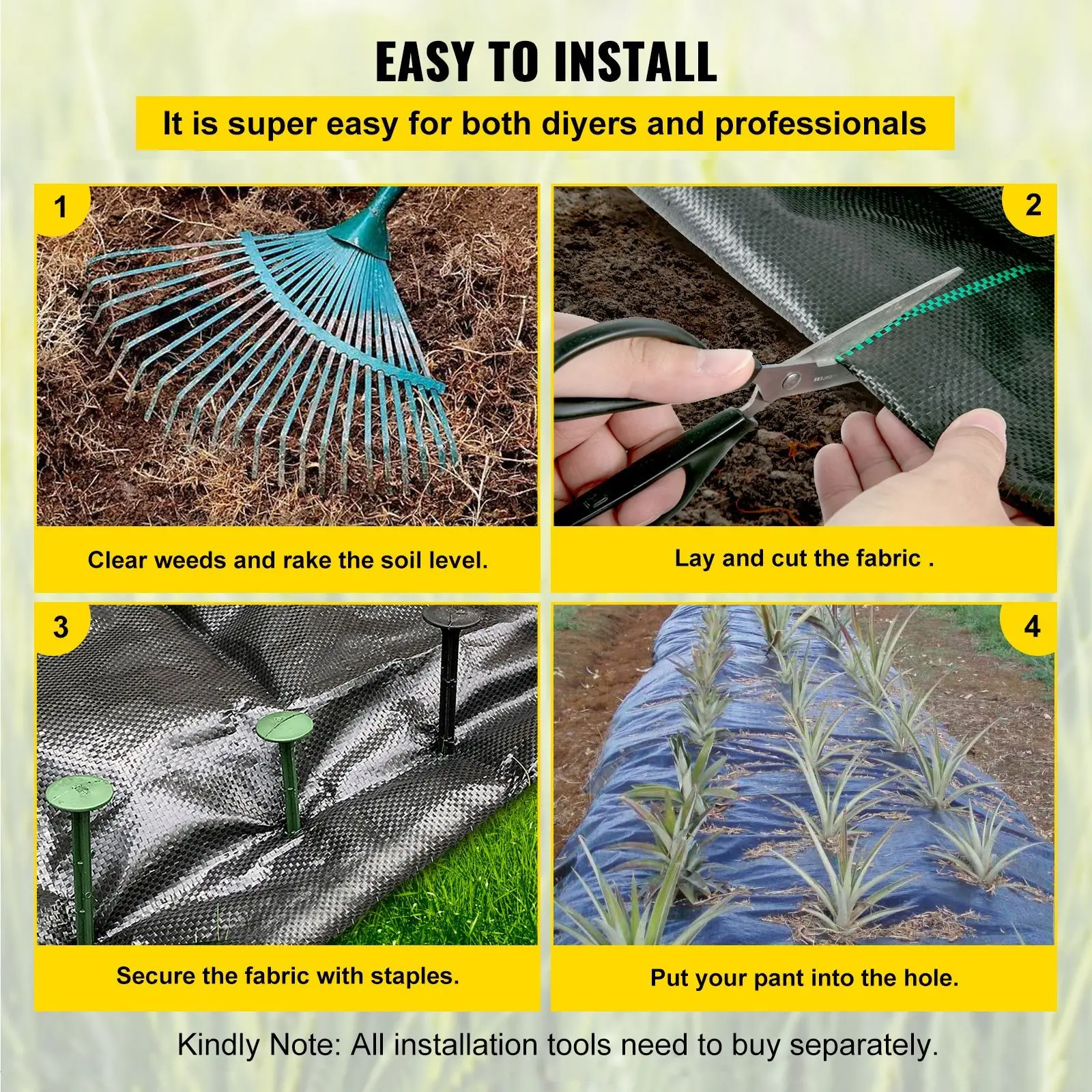 Weed Barrier Landscape Fabric, 5 x 250 ft, 5 Oz Premium Woven Ground Cover Heavy Duty PP Material & Easy Setup, Single-Layer for