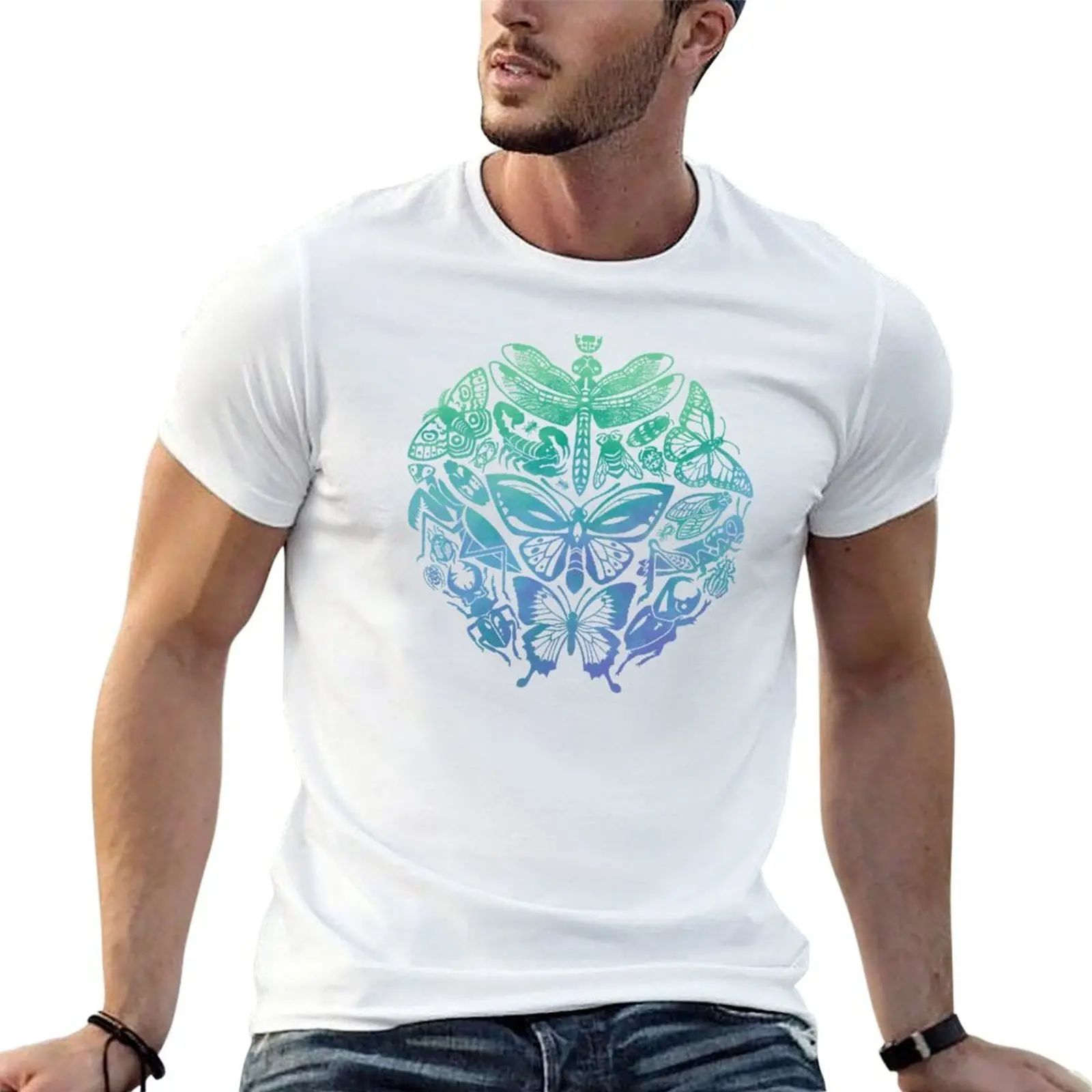 

Bugs and Butterflies: green T-Shirt t shirts for man graphic funny t shirts for man pack cotton T-Shirt