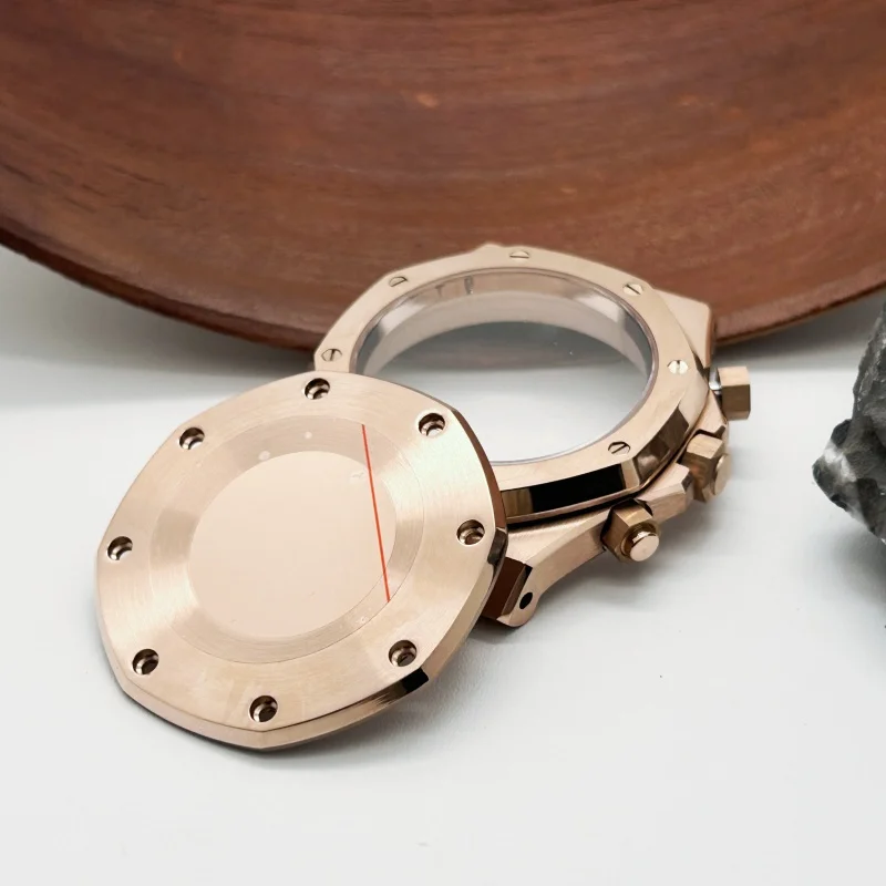 41mm Modified Accessory Rose Gold Watch Men Chronograph Stainless Steel Case Strap for Oak Japan VK63/64 Quartz Movement No Logo
