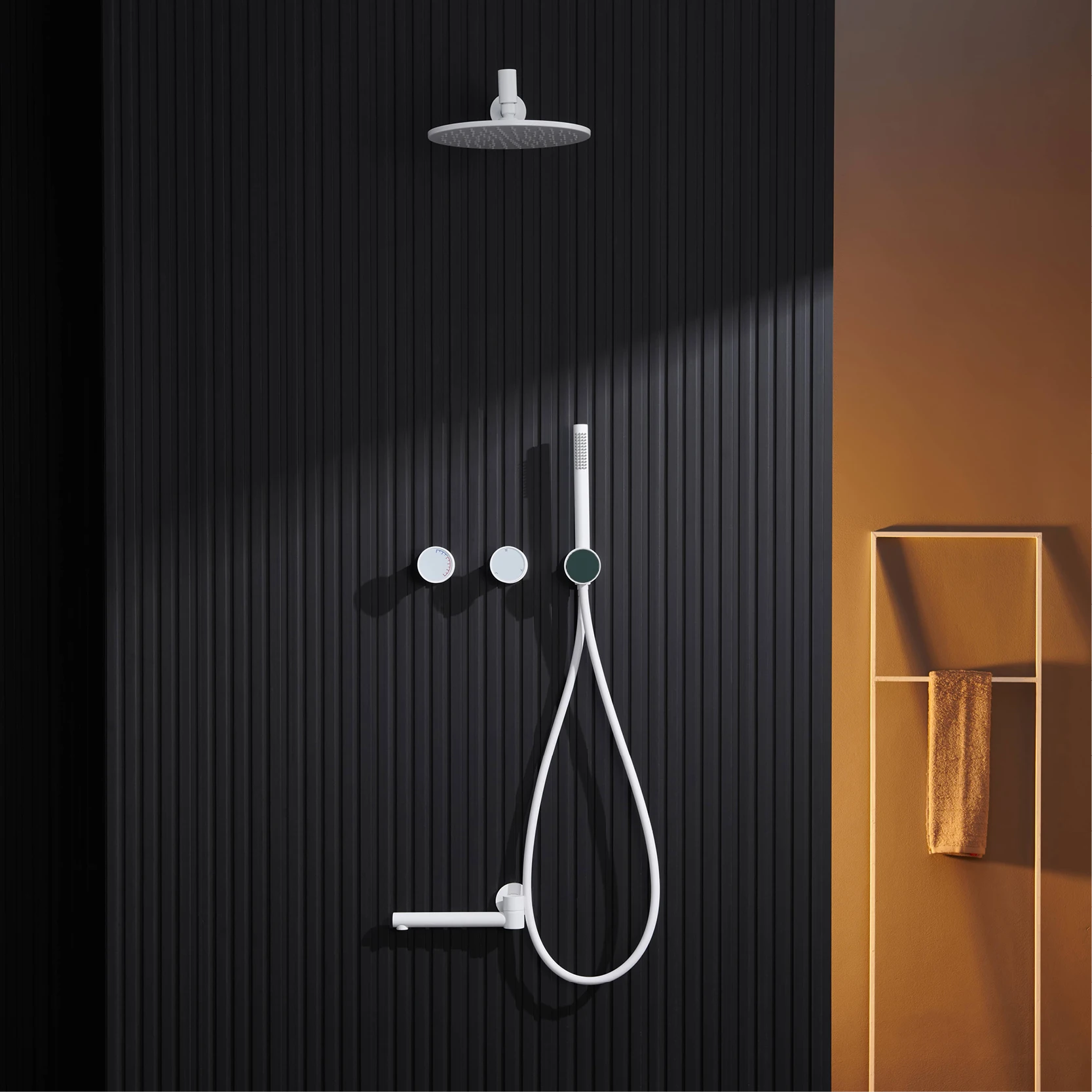 AITANA Luxury White Embedded Brass Shower System Simple Design Wall Mounted 2 Handle Hot & Cold Water 3 Function Bathroom Faucet