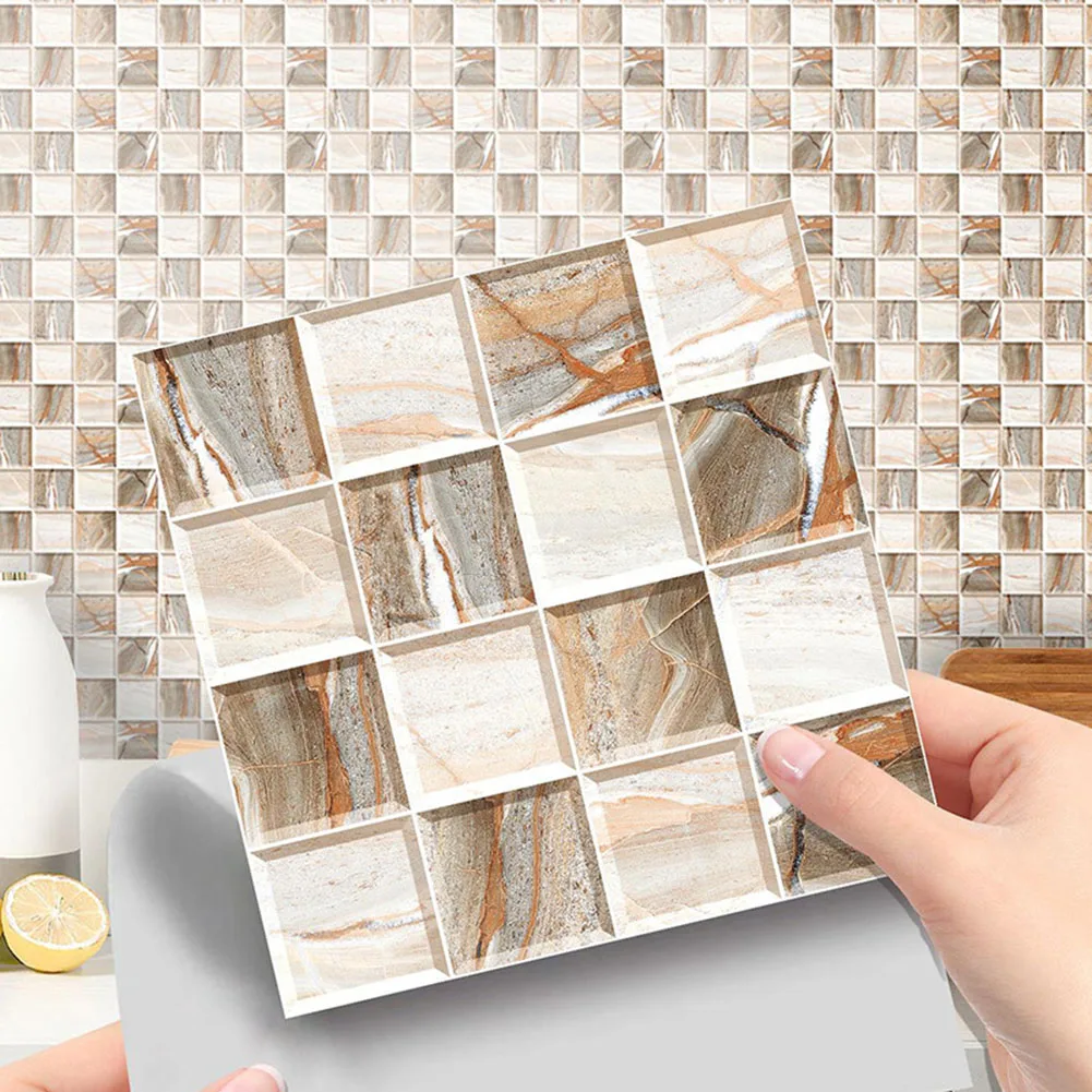 10Pcs Waterproof PVC Tile Stickers for Kitchen and Bathroom Easy to Apply and Clean 10*10cm Size for Smooth Surfaces