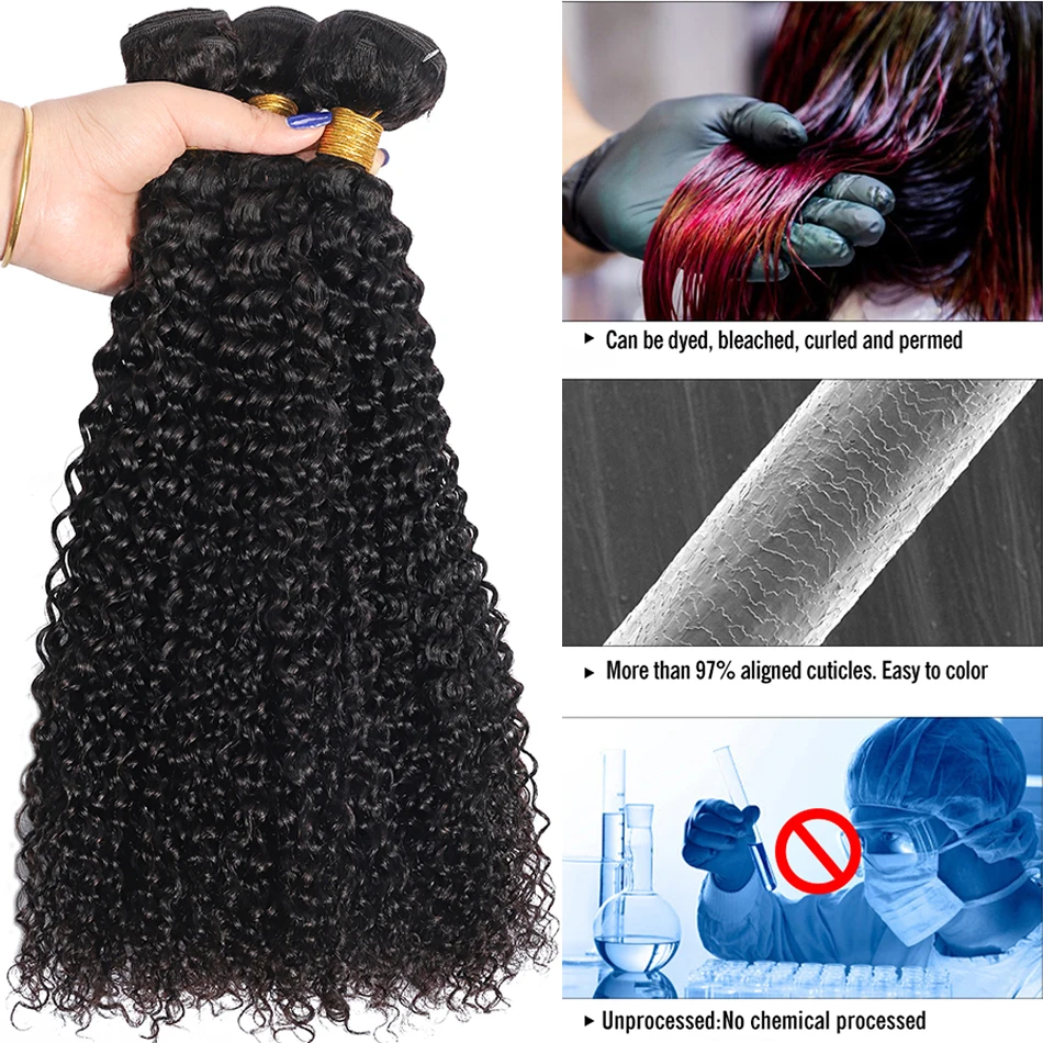 12A Malaysian Kinky Curly Bundles With Closure Virgin Human Hair Bundles With Closure Water Deep Wave 3 Bundles With Closure