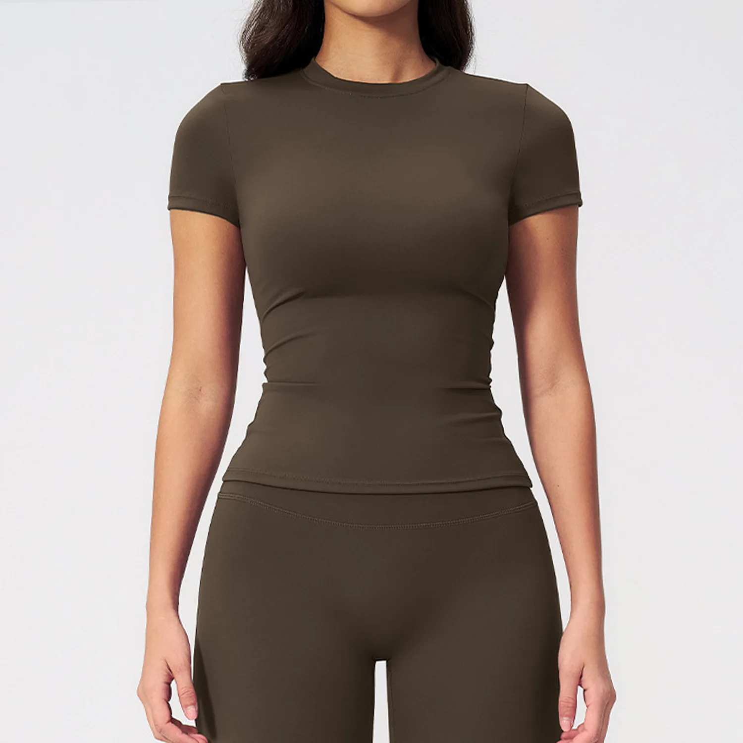 Women's Short Sleeve Yoga T-shirt Crew Neck Slim Fit Longline Solid Compression Workout Gym Shirt Running Fitness Sportswear Top 2