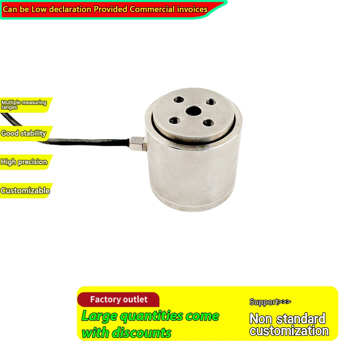 0-50KN 50000KN 5T 100KG Compact Size Force Transducer Tension Compression Load Cell 38x38mm 17-4PH Material for Lab and Industry