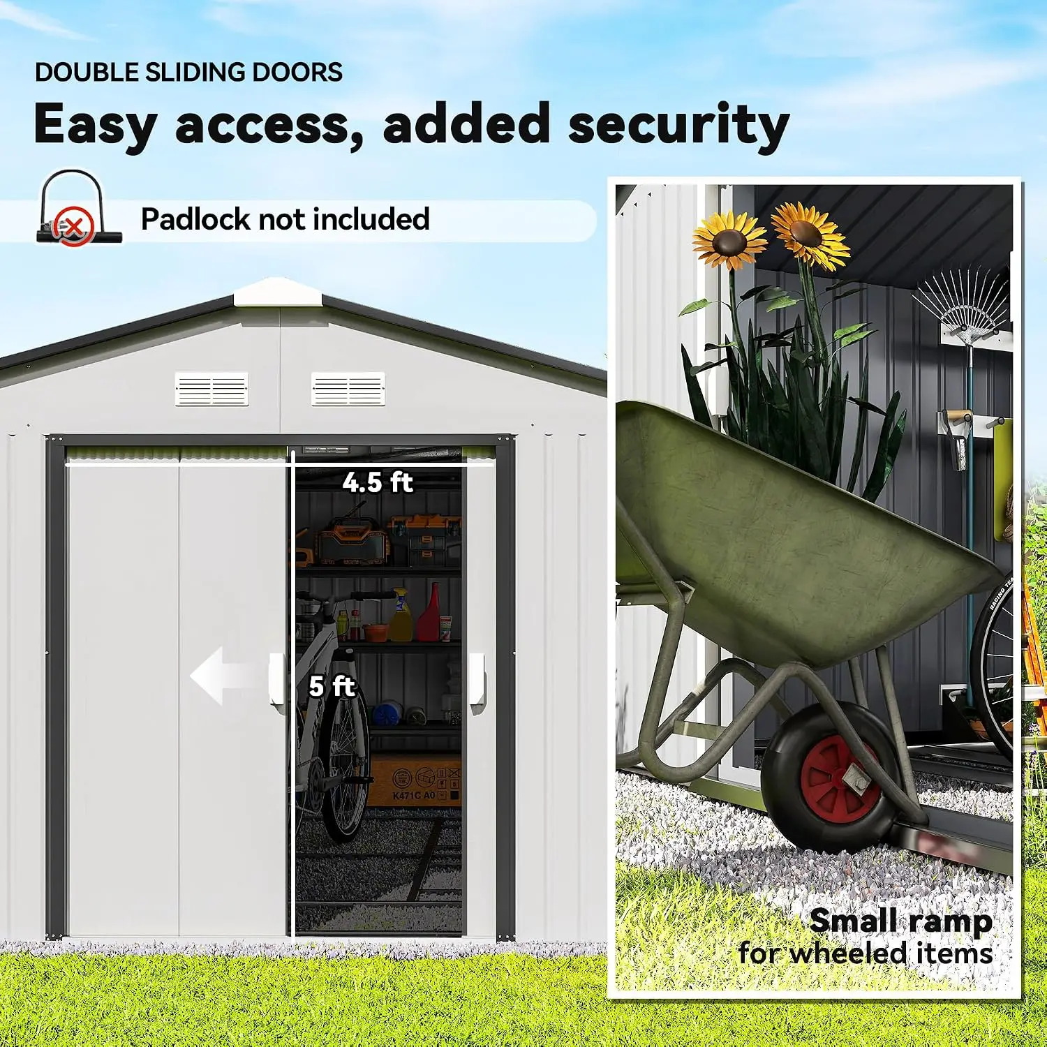 11x13ft Outdoor Storage Shed Metal Garden Tool House White, Customized - view 4