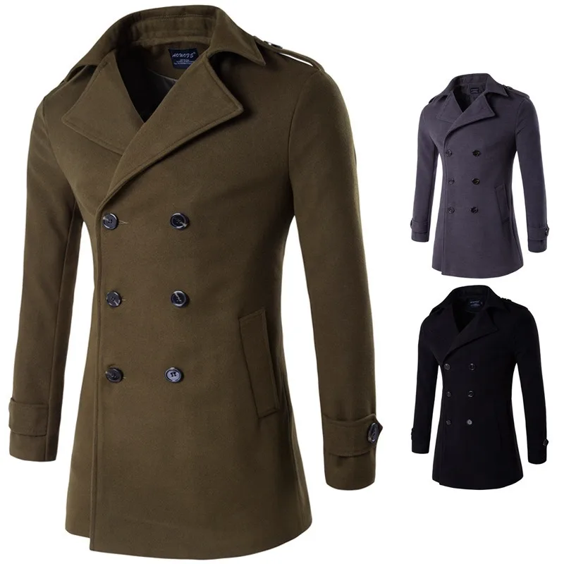 Spring and Autumn new, men's woolen coat double-breasted epaulet coat trench coat