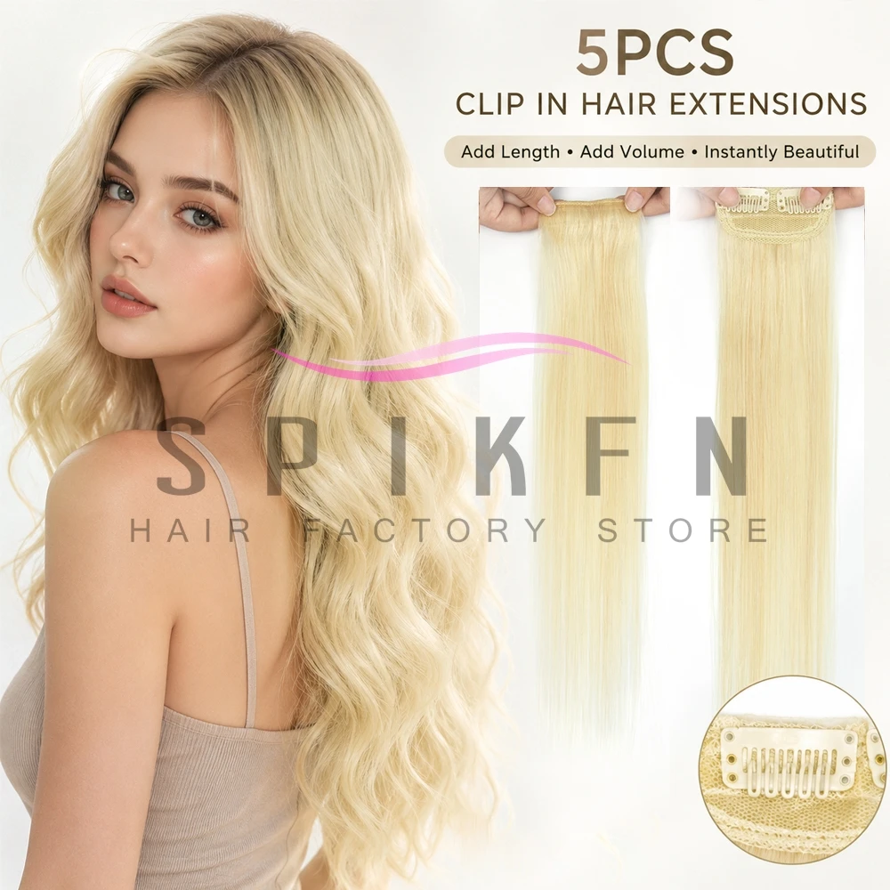 SPIKFN Blonde Real Human Hair Pad Clip In Hair Extensions 5pcs/pack Mini Clip In Hair 2 Clips On Human Hair Weft for Women