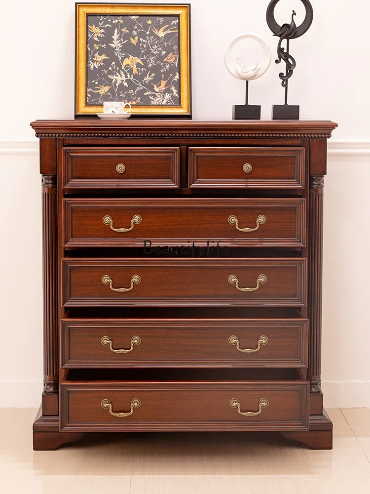 

yj19 Modern American Style Solid Wood Six-Drawer Cabinet Living Room Chest of Drawers Corner Storage Cabinet