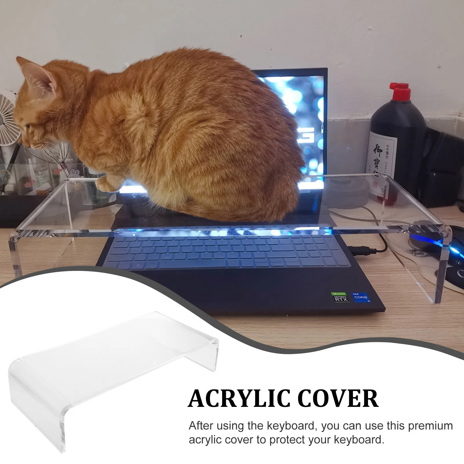 

Clear Acrylic Keyboard Cover Anti-Cat Protector For Desktop Monitor Riser Waterproof Dust Cover Computer Stand Accessory