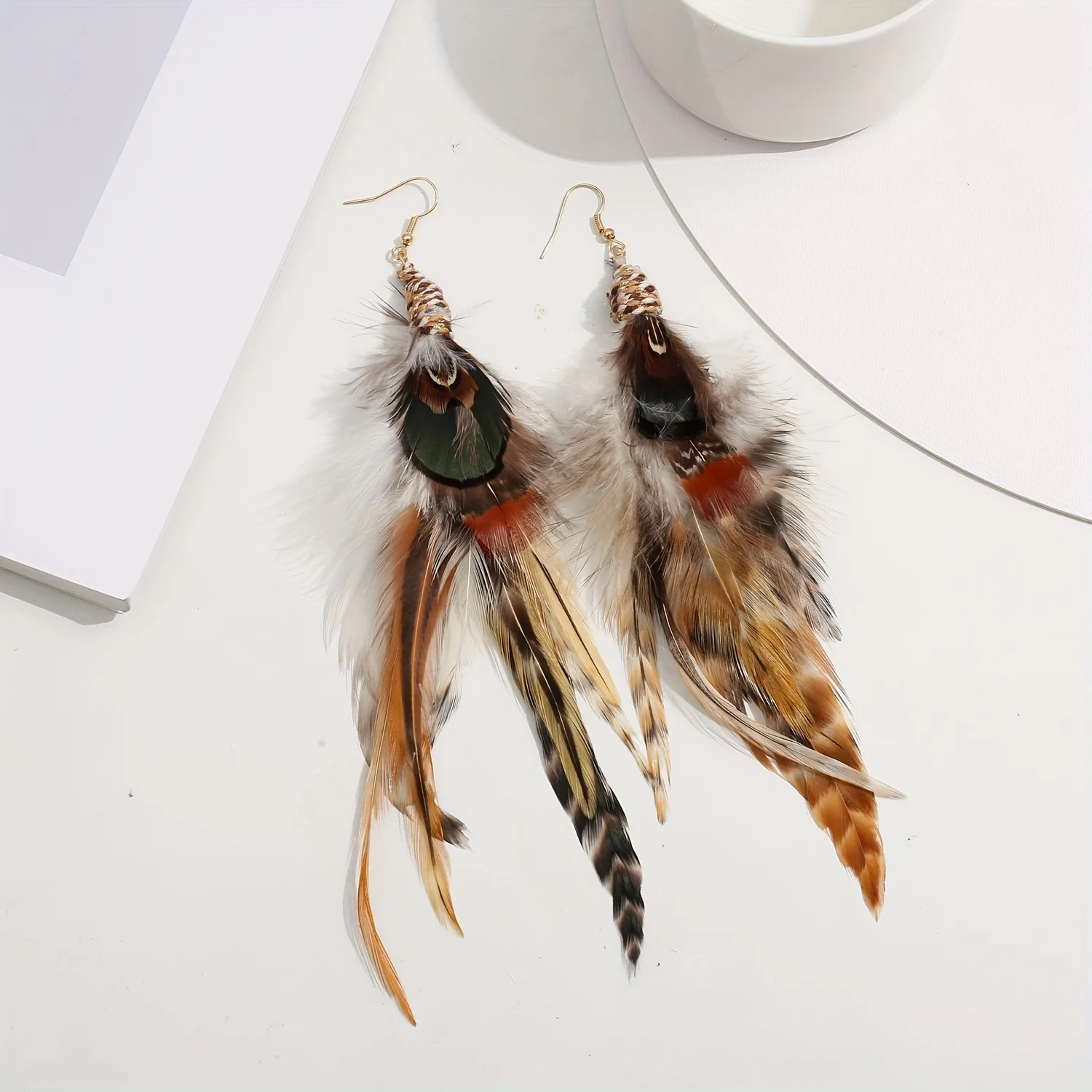 Bohemian Style Bohemian Multicolor Pheasant Feather Ladies and Feather Making Earrings Bohemian Earrings