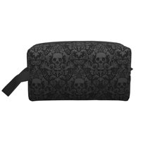Gothic Black Skull Damask Portable Travel Storage Bags Funny Large Capacity Tote Cosmetic Bag Bathroom Makeup Bag Waterproof