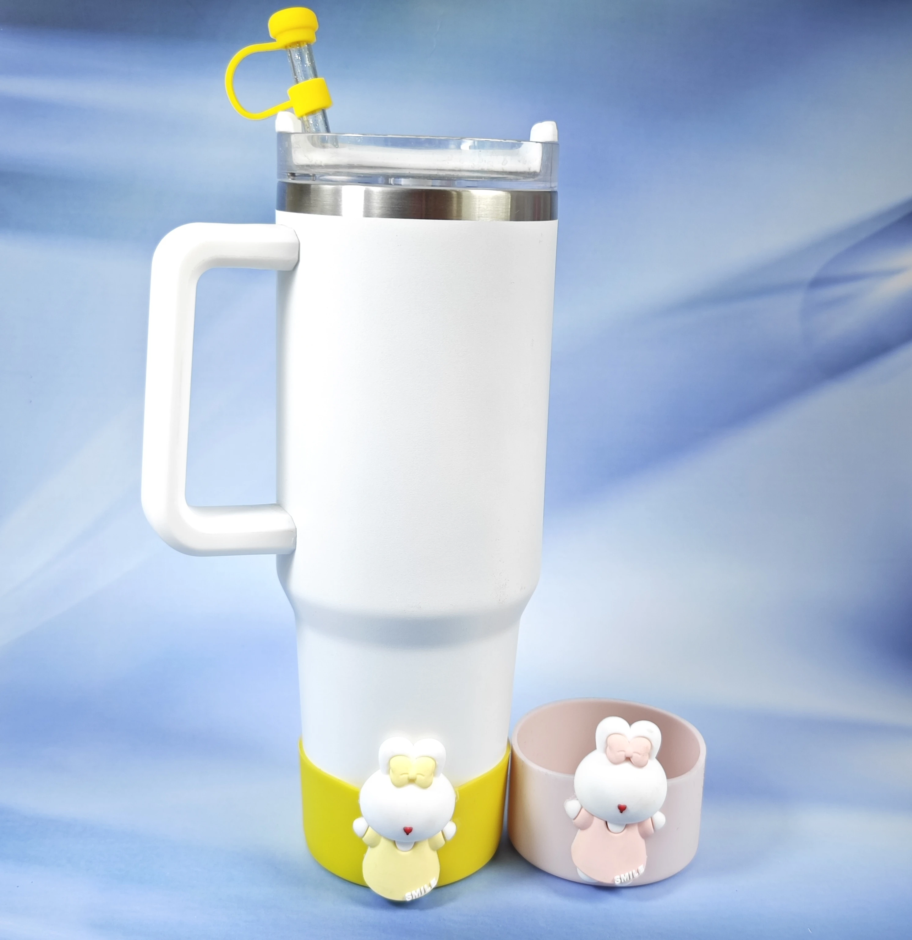 Cartoon Rabbit Silicone Cup Sleeves Accessories For Tumbler With Anti-Slip Coasters - Cute & Functional Lucky Rabbit Water