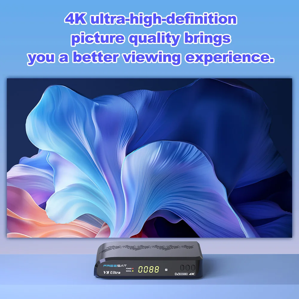 جهاز استقبال قمر صناعي FREESAT V8 Ultra DVB-S/S2/S2X,DVB+T/T2/ISDB-T/C 4K HD H.265 مدمج WIFI BISS Autoroll يدعم Funcam Mars