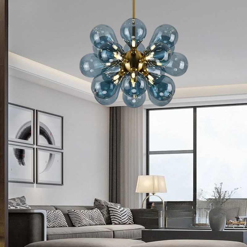 Nordic Luxury Balloon Chandelier Bubble Glass & Metal for Living Room Bedroom G9 Modern Minimalist Multi-head Pendant Light