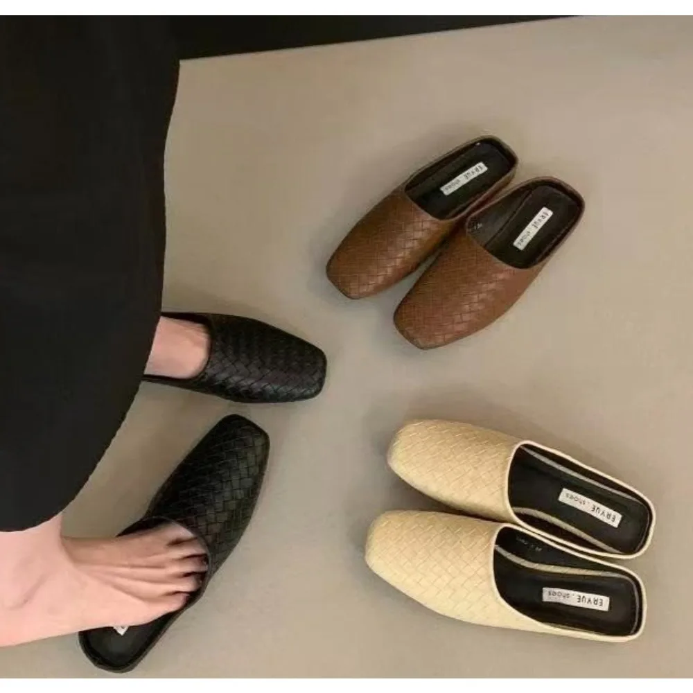 

New Women Toe Slippers Slip Flats Square Toe Mules Soft Moccasins Causal Loafers Comfortable Flat Ballet Shoe Mujer