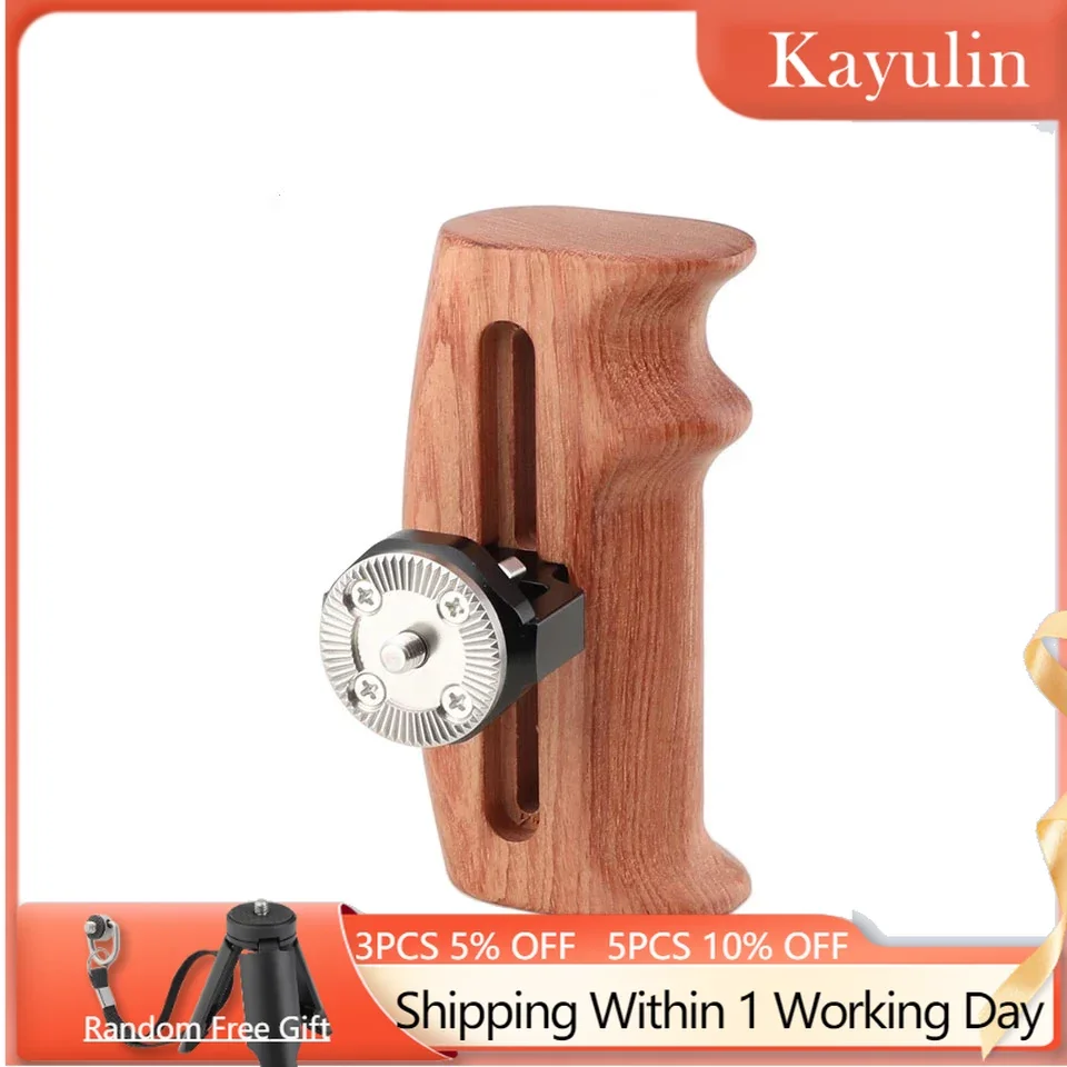 Kayulin Wooden Handgrip With Rosette Mount M6 Thumbscrew Connection For DLSR Camera Cage Kit (for Either Left or Right Side Hand