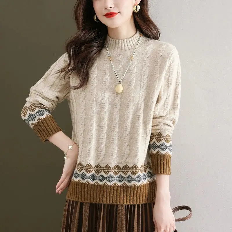 

Thiened Winter Women's Knitted Sweater Overhead Sle High Collar Long Sve Regular Length Faionable Winterwear